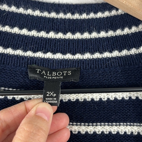 Talbots Cashmere Blend Navy White Open Front Textured Cardigan Sweater Size 2xP - Picture 3 of 12